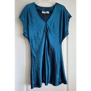 Victoria's Secret Vintage Gold Label Teal Satin Sleeveless Nightgown Dress Sz M‎